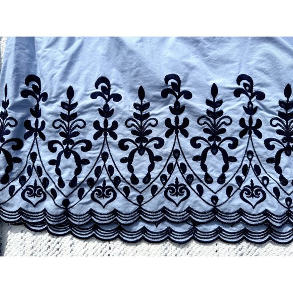 Time and Tru Shirt Large 12-14 Blue Embroidered Floral Ribbon Sleeve Boho Womens - Picture 8 of 10